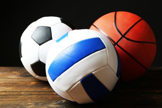 an image of volleyball, basketball and a football 