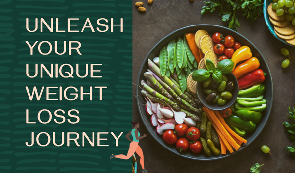 Image of green and healthy vegetables with the text reading "Unleash your unique weight loss journey 